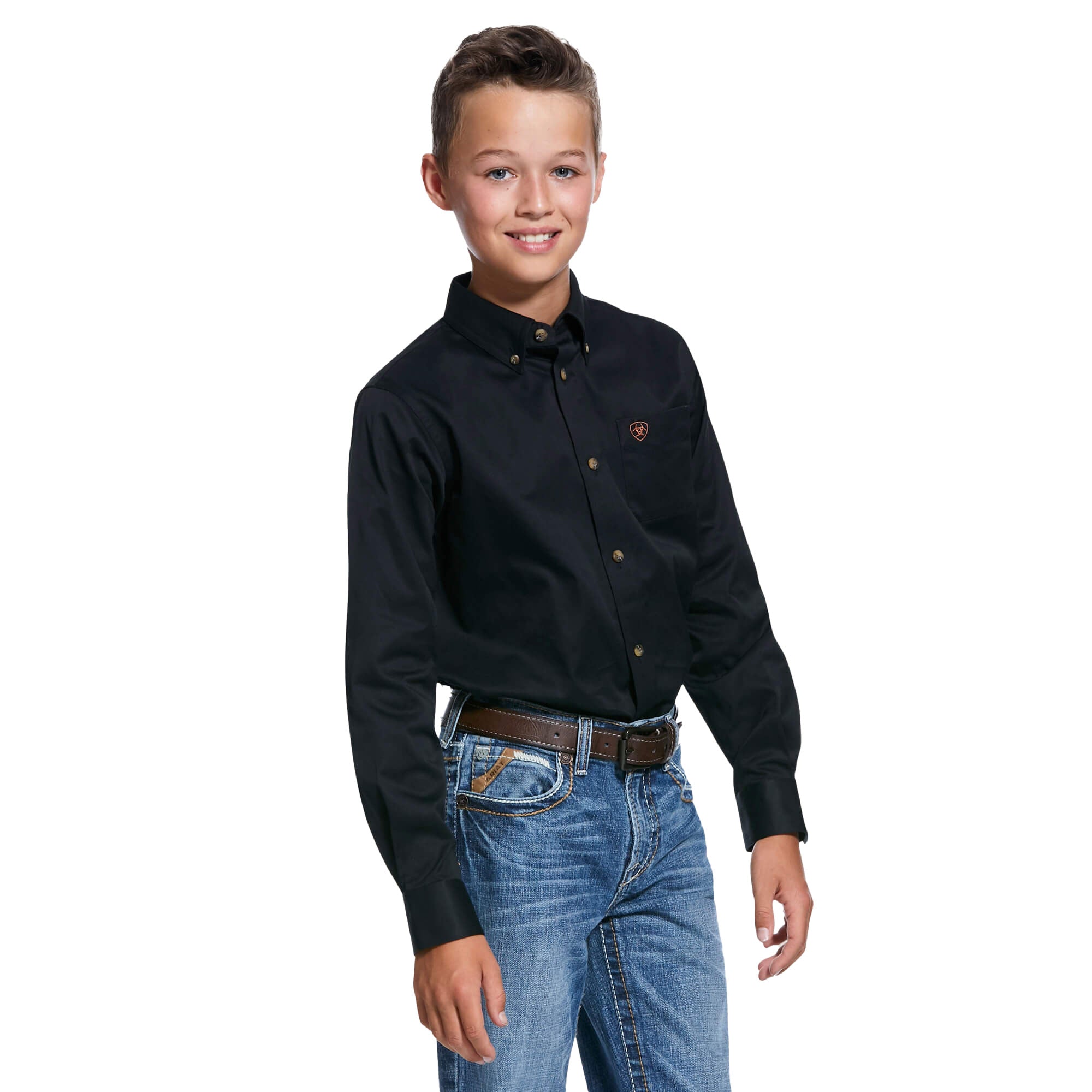 Ariat Kids' Black Solid Twill Classic Fit Shirt