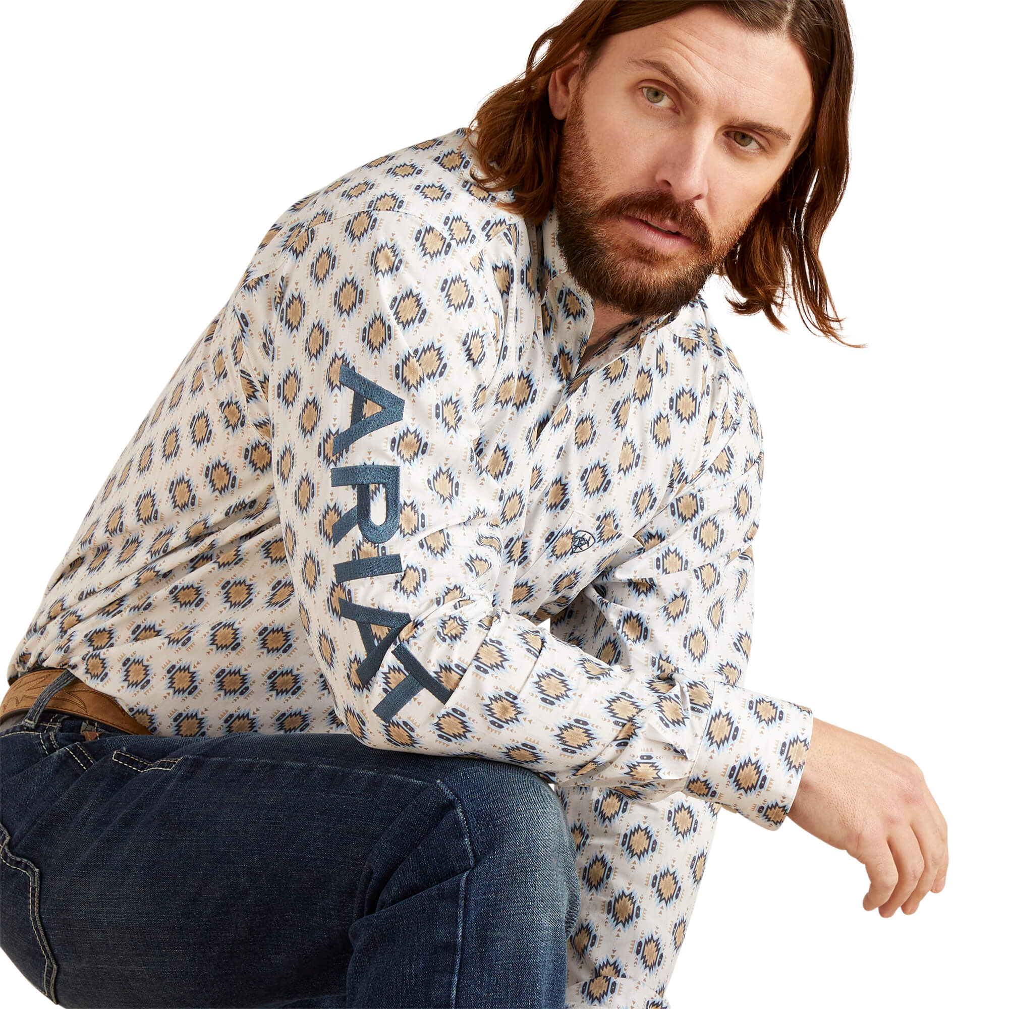 Ariat White Team Warner Classic Fit Long Sleeve Shirt