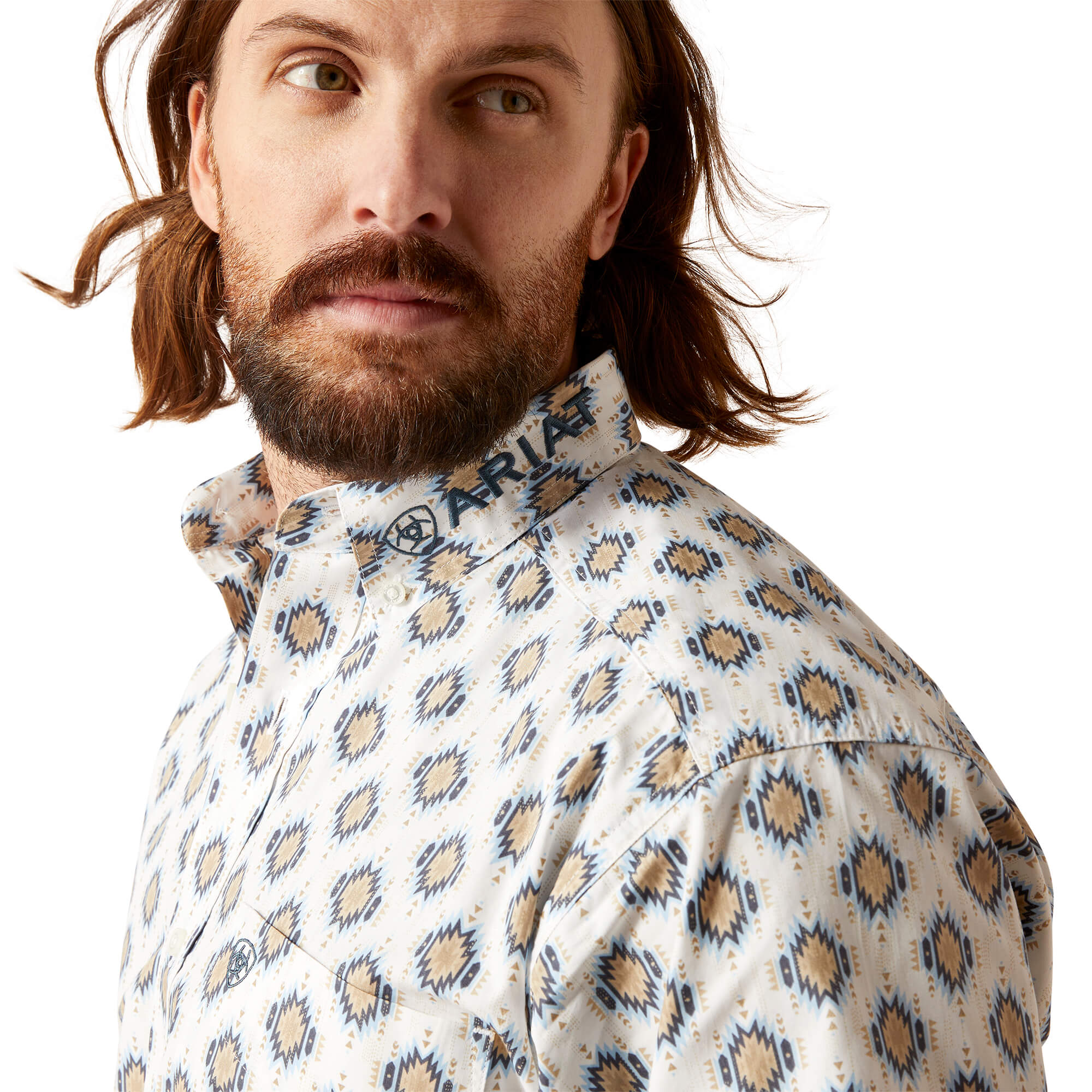 Ariat White Team Warner Classic Fit Long Sleeve Shirt