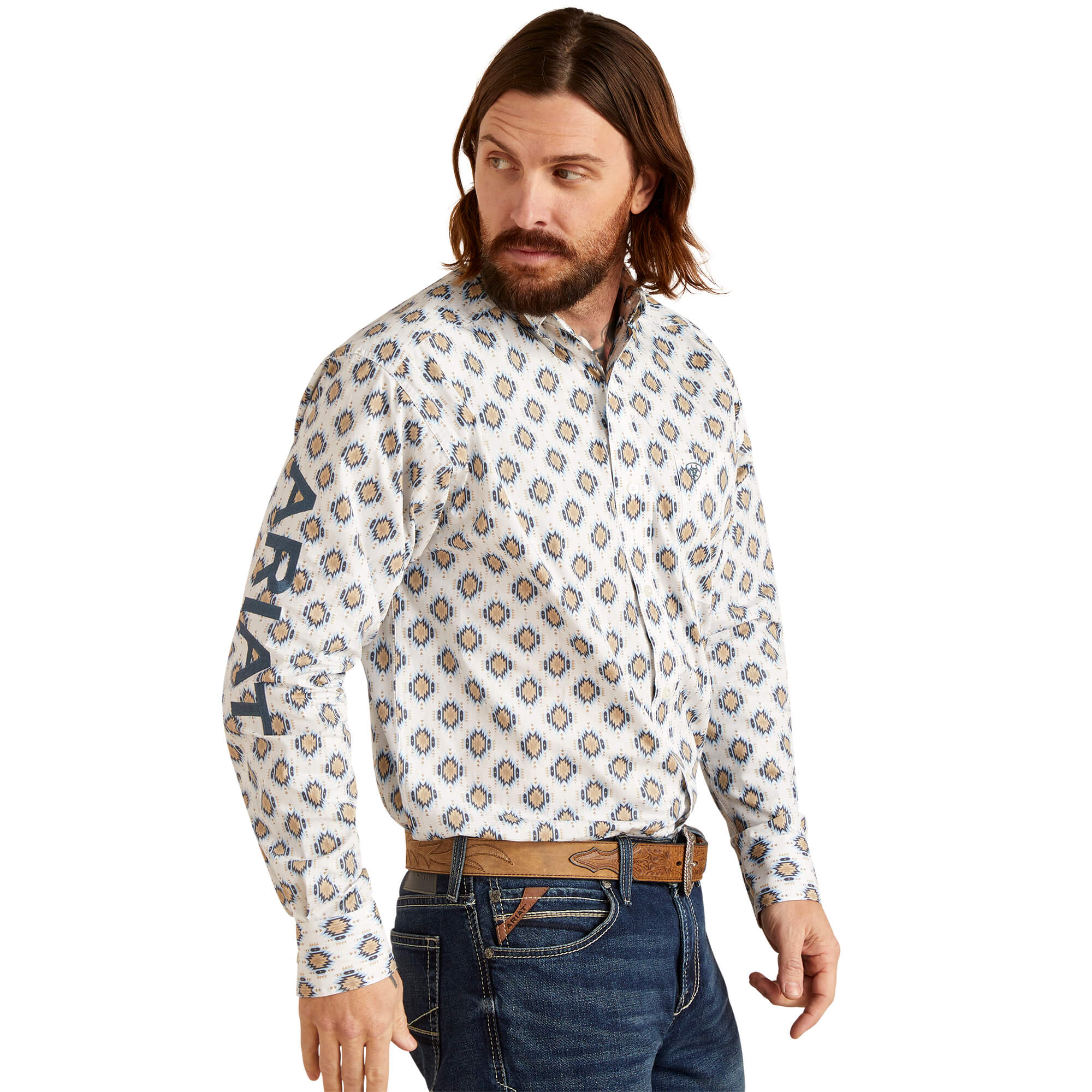 Ariat White Team Warner Classic Fit Long Sleeve Shirt