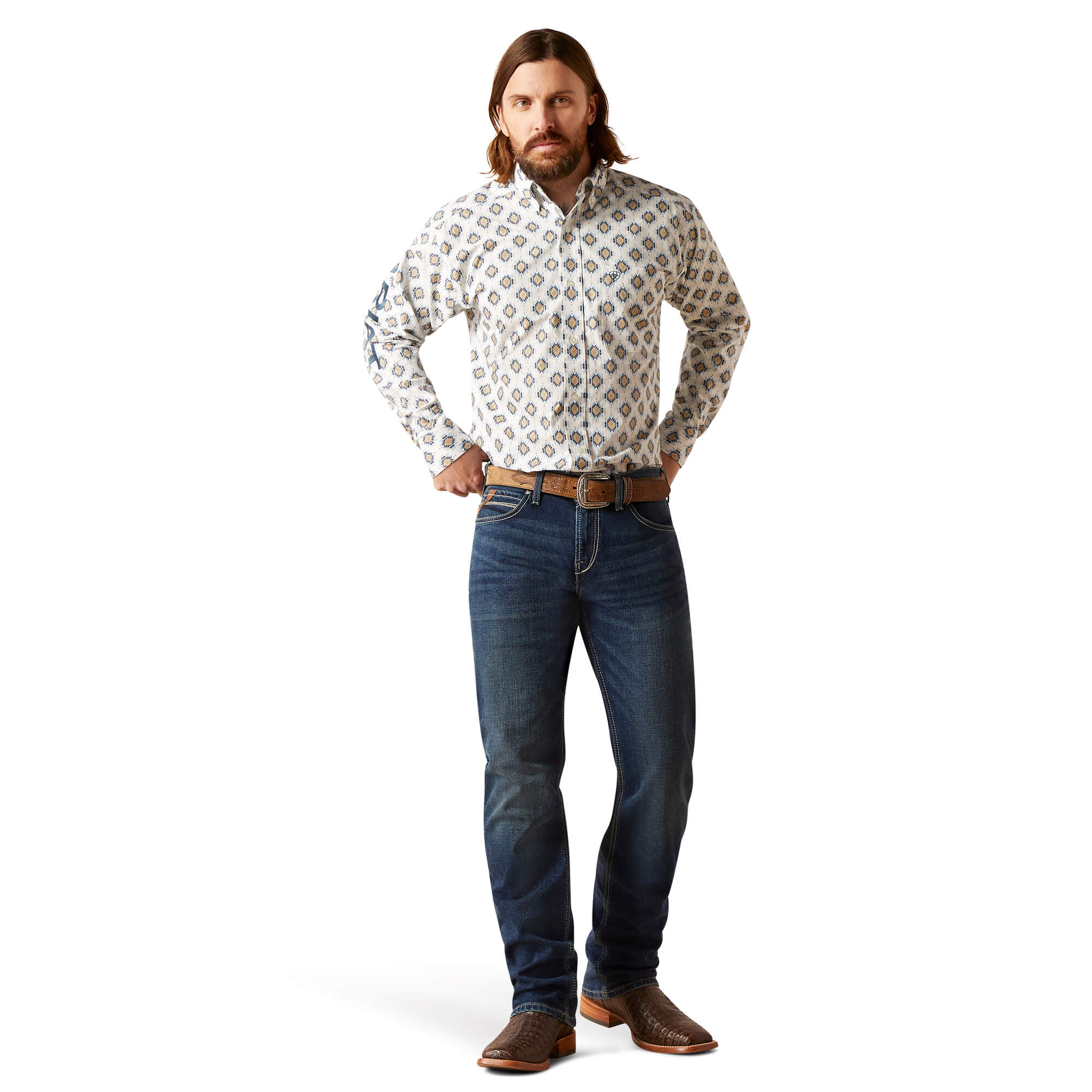 Ariat White Team Warner Classic Fit Long Sleeve Shirt