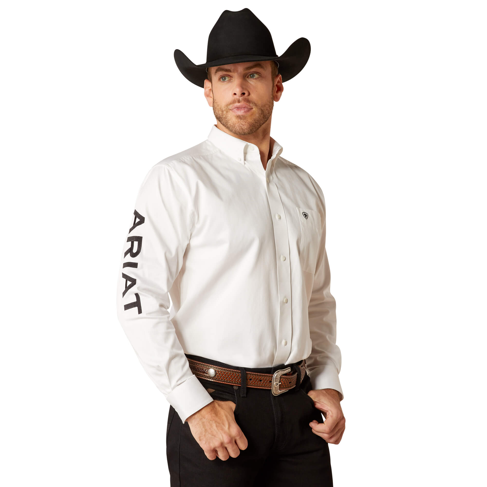 Ariat White Team Logo Twill Classic Fit Long Sleeve Shirt