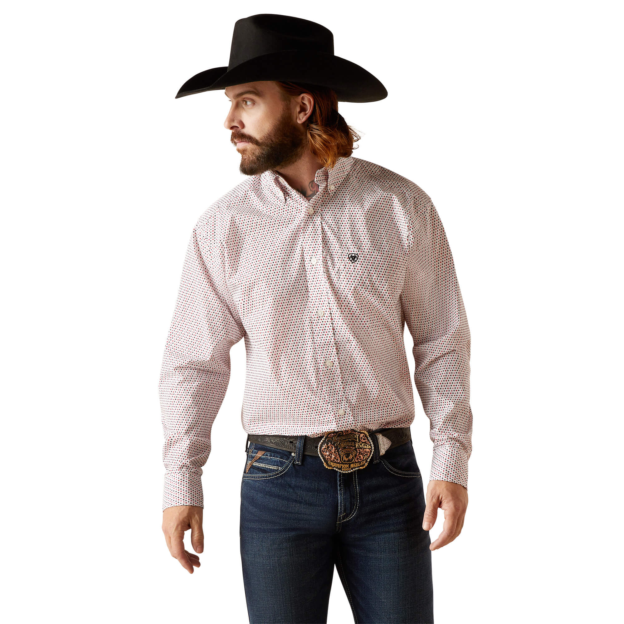 Ariat White Neithan Classic Fit Long Sleeve Shirt