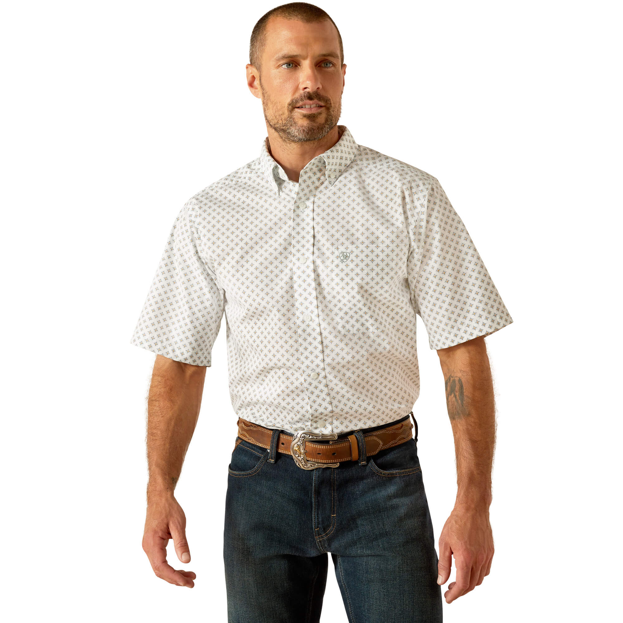 Ariat White Emre Fitted Short Sleeve Shirt