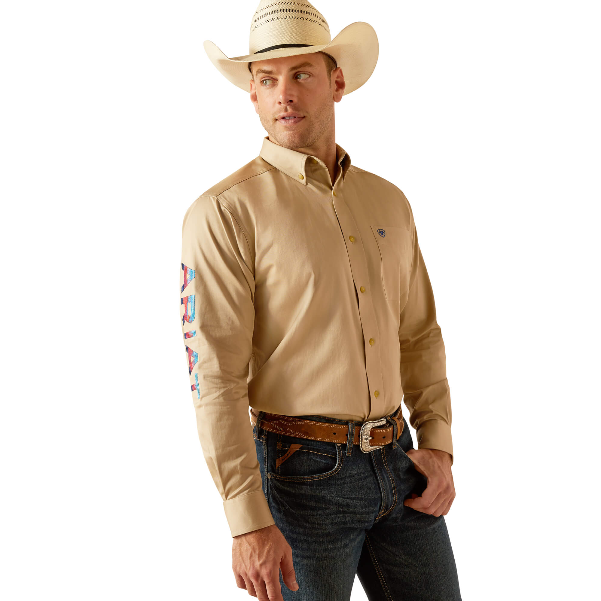 Ariat Khaki Team Logo Twill Classic Fit Long Sleeve Shirt