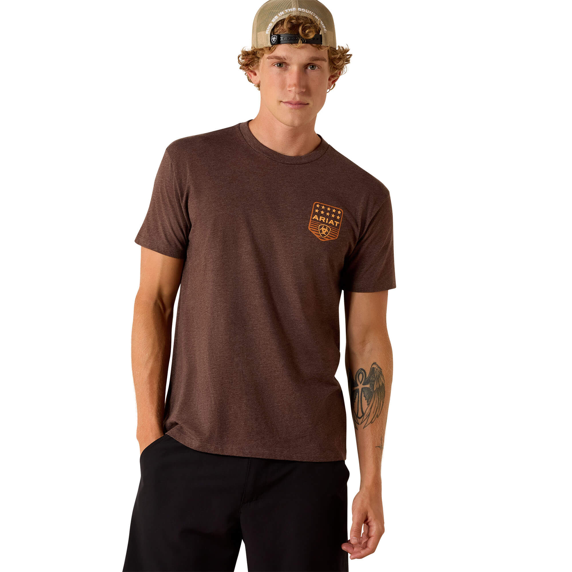 Ariat Brown Heather Stripe Patriotic Badge T-Shirt