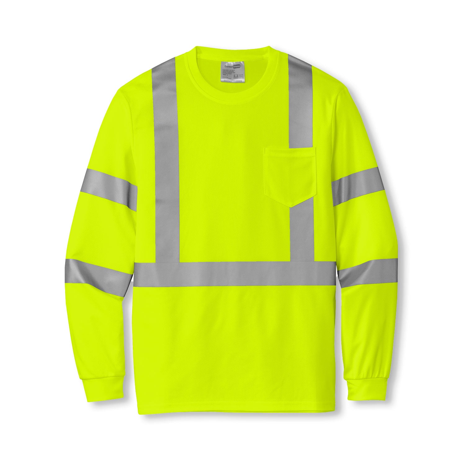 CornerStone® ANSI 107 Safety Yellow Class 3 Mesh Long Sleeve Tee