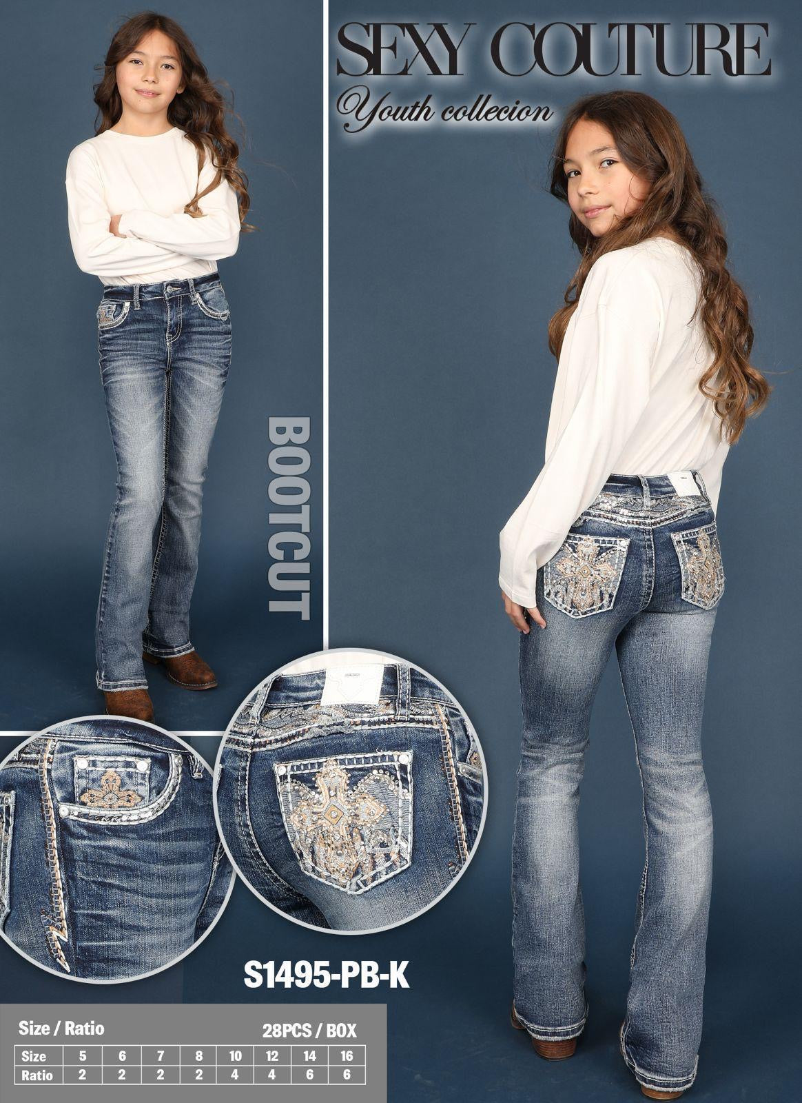 Sexy Couture Girls' Medium Wash Rhinestone Boot Cut Jeans