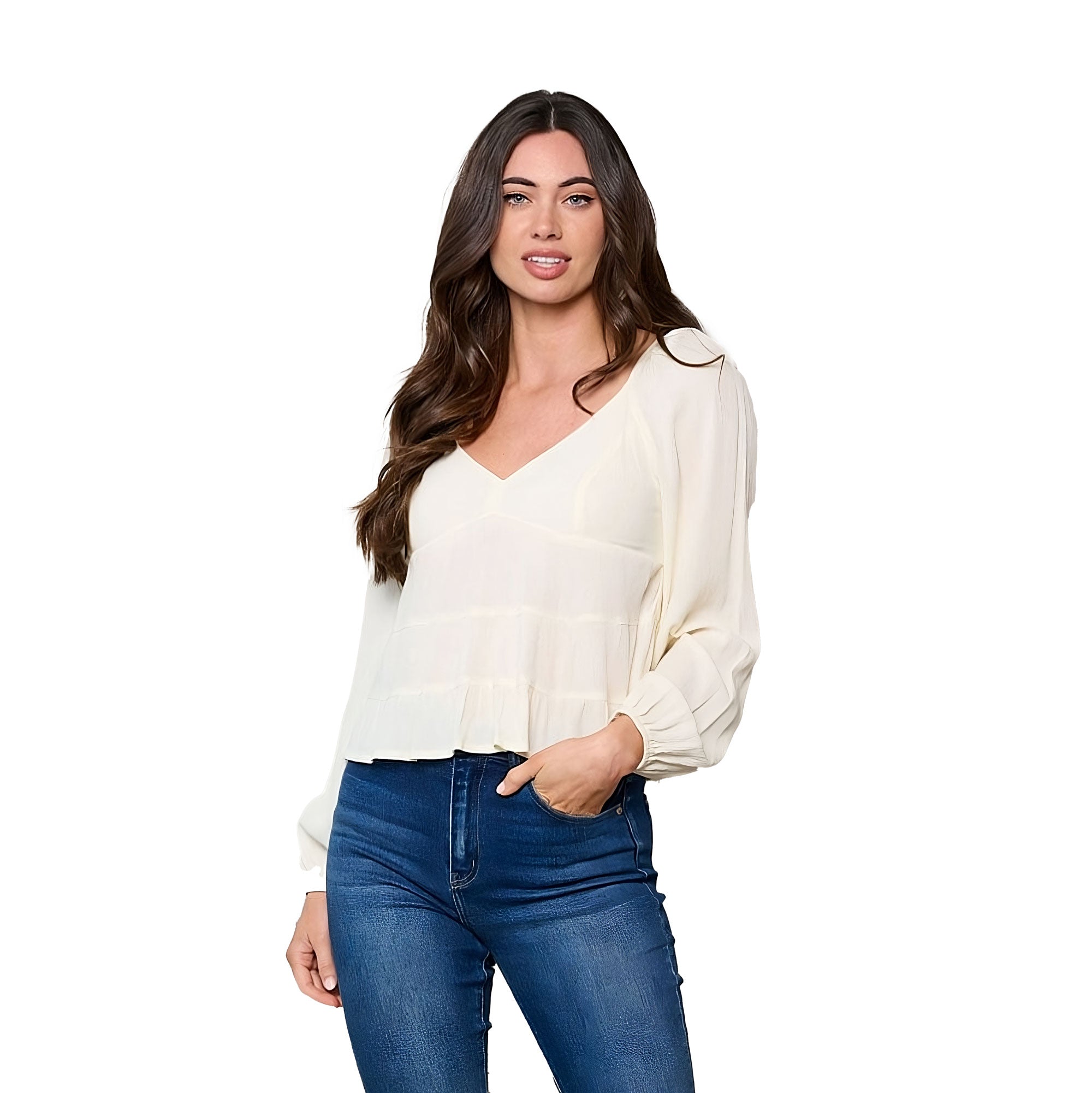 Peach Love Long Sleeve V-Neck Smock Top