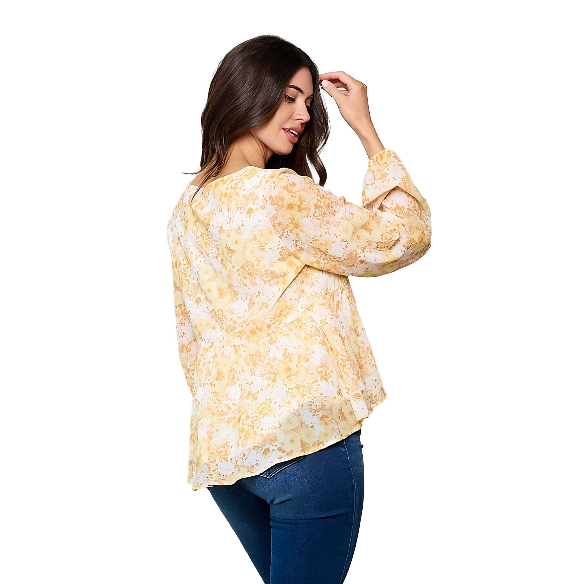 Peach Love Long Sleeve V-Neck Floral Tunic Top