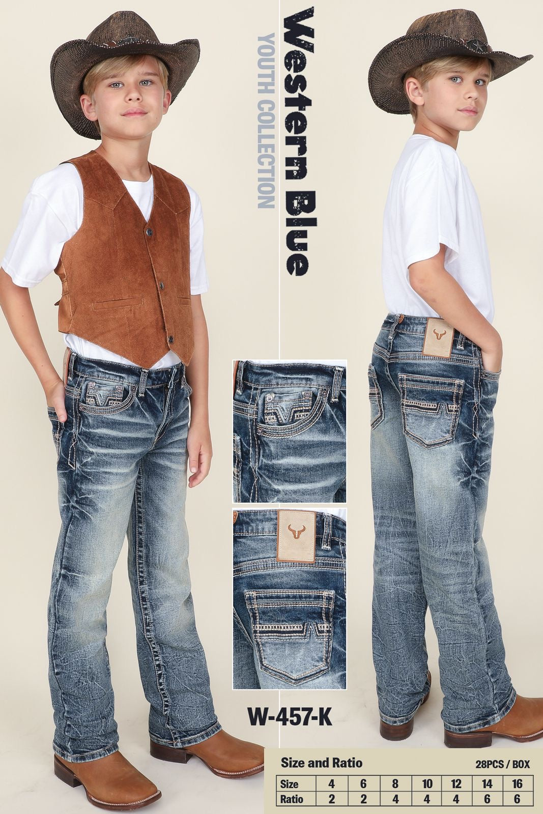 Western Blue Boy's Medium Wash Embroidered Premium Jean