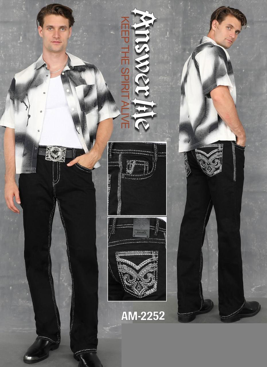 Answer Me Black Embroidered Slim Straight Jean