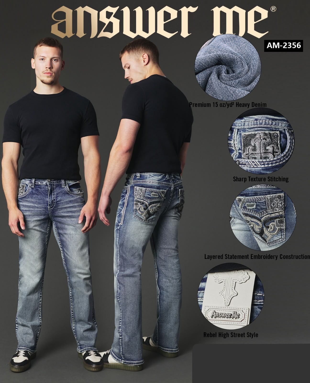 Answer Me Medium Wash Stitched Slim Straight Jean
