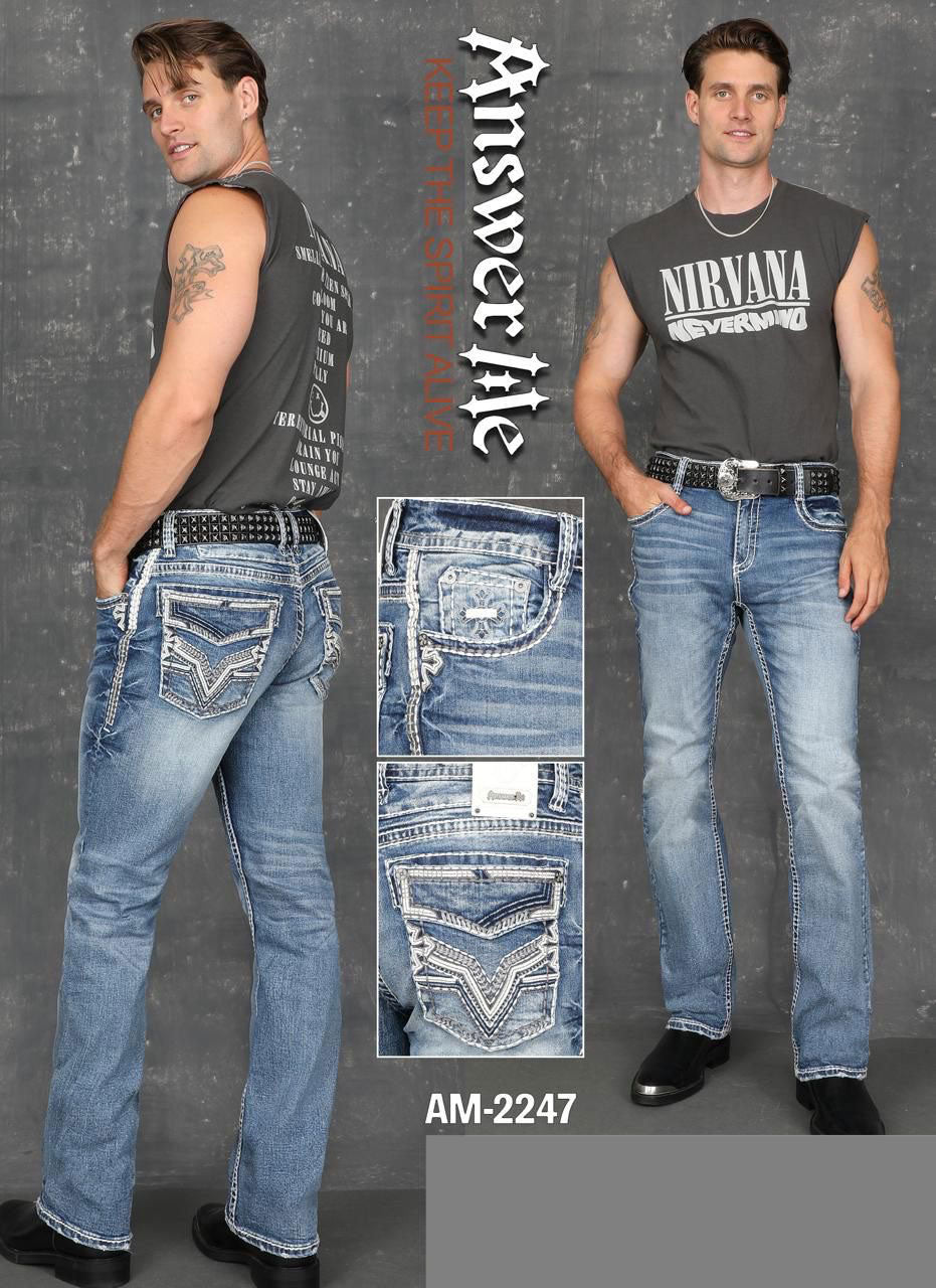 Answer Me Light Wash Stitched Slim Straight Jean