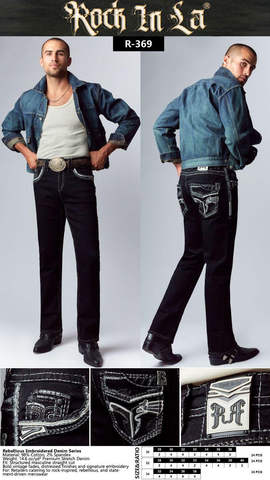 Rock In LA Black Heavy Stitch Slim Straight Denim