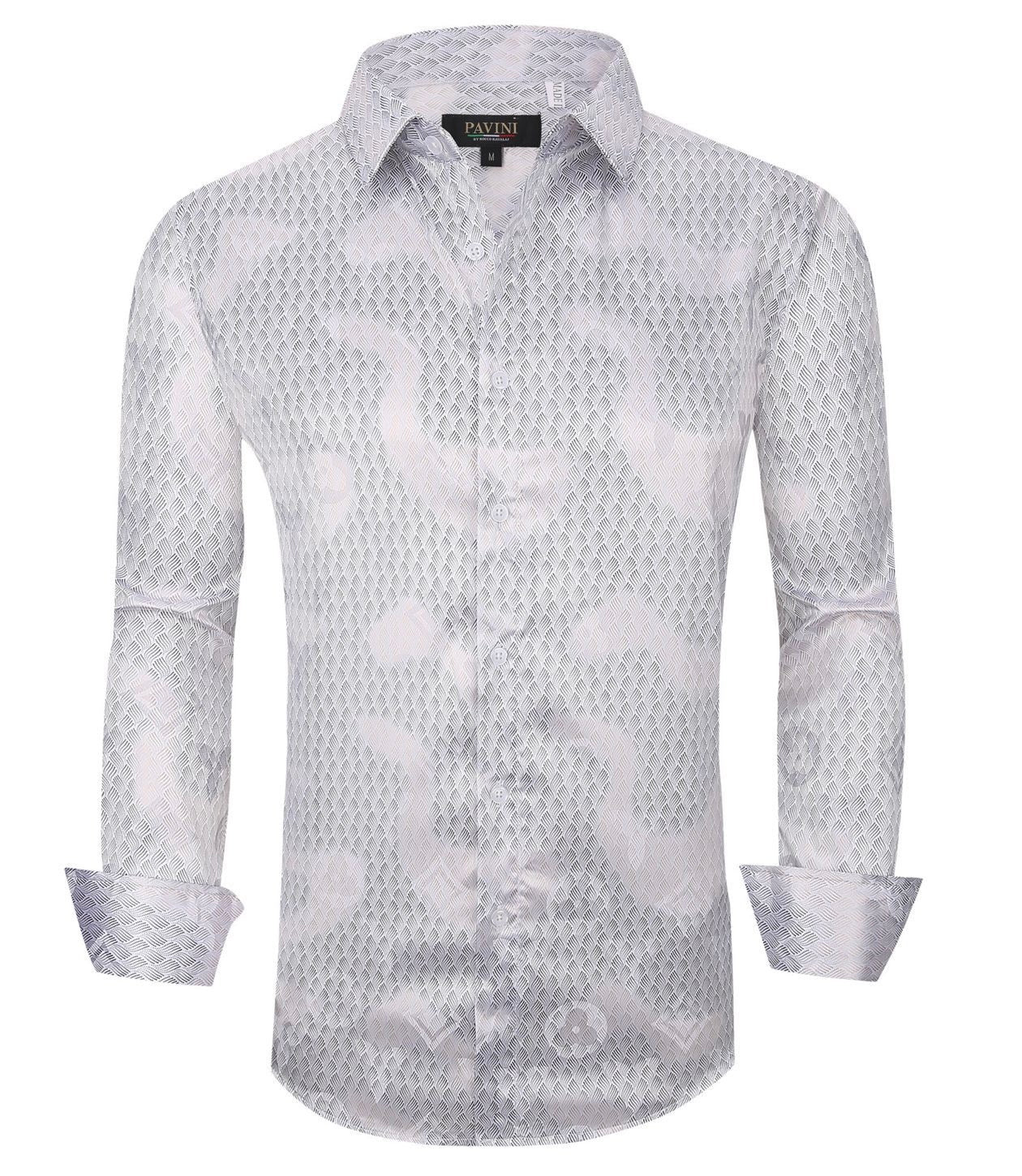Pavini White Satin with Foil Design Long Sleeve Shirt
