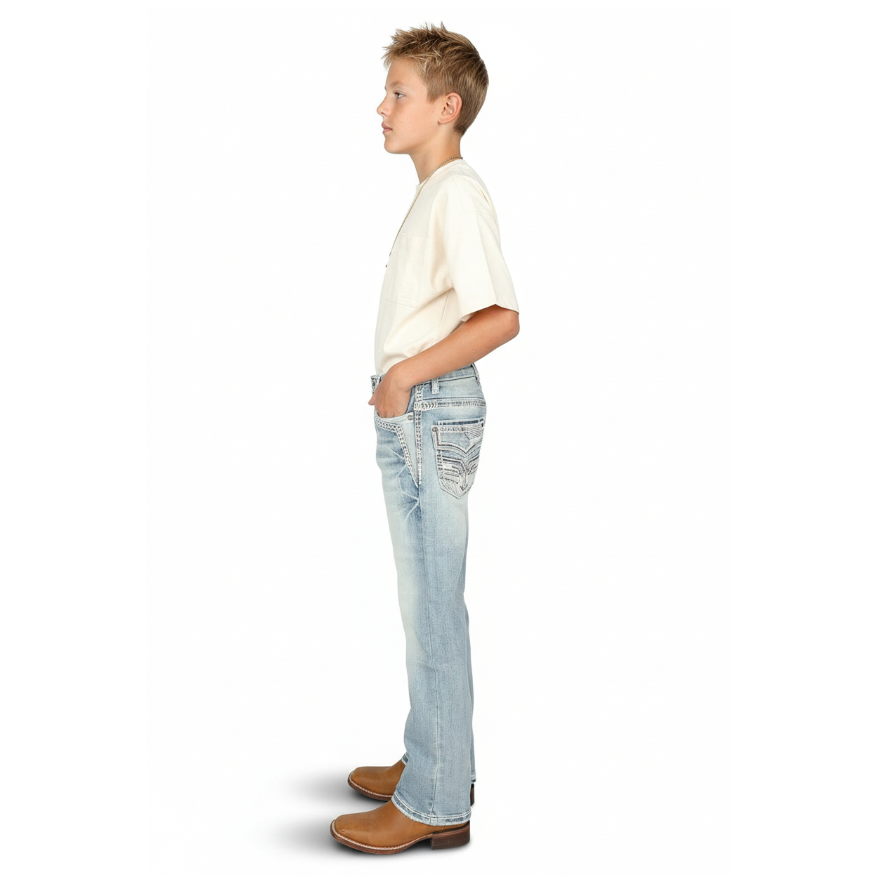 Answer Me Boy's Light Wash Embroidered Jean