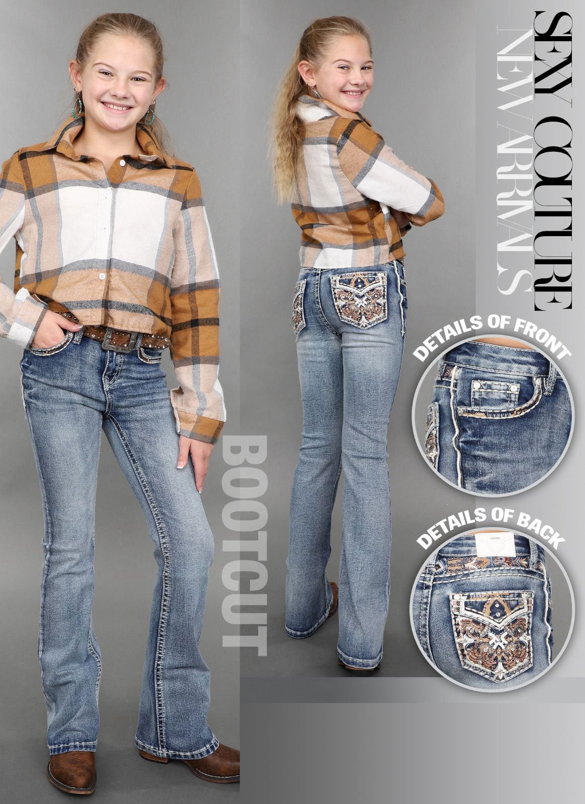 Sexy Couture Girls' Light Wash Rhinestone Boot Cut Jeans