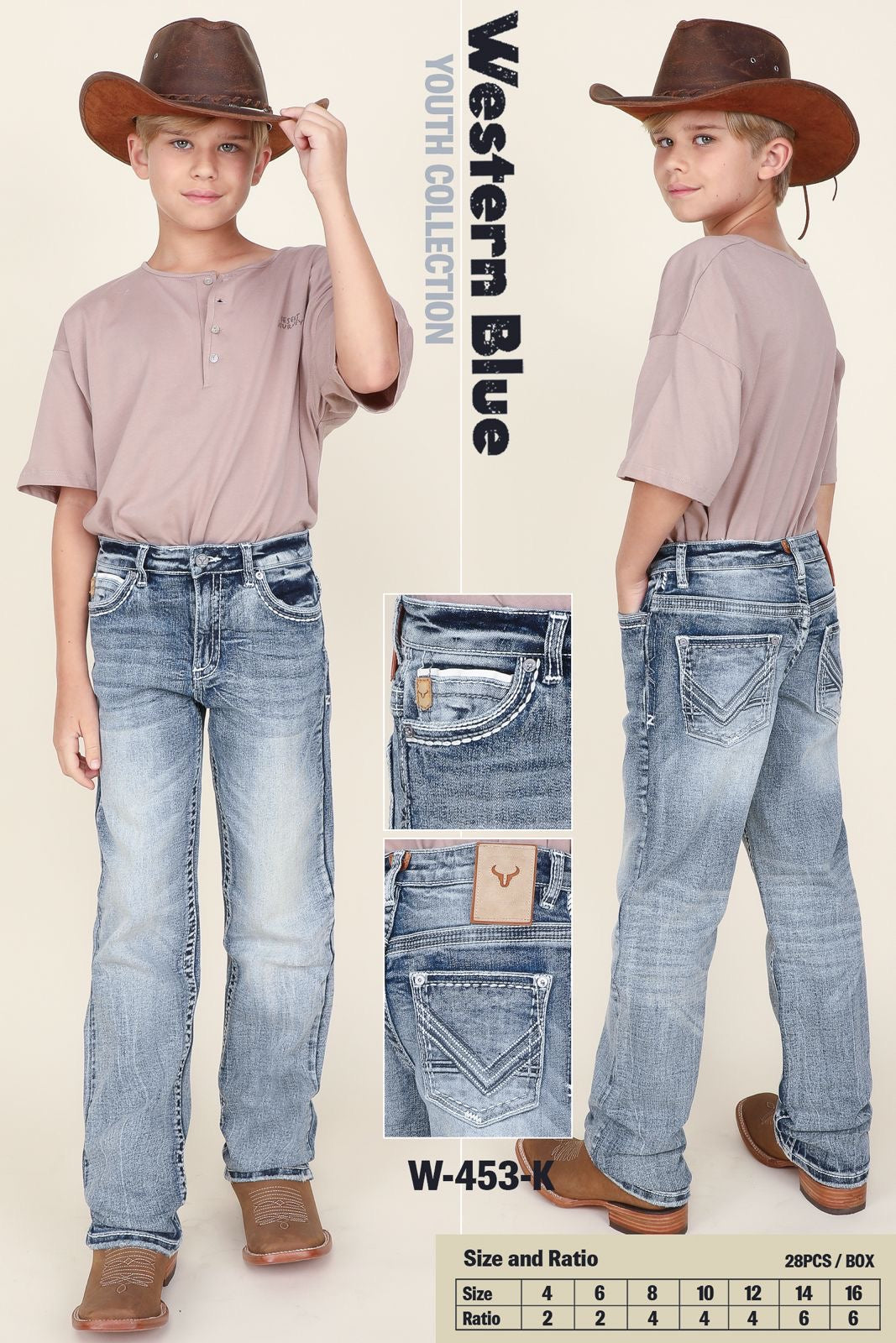 Western Blue Boy's Light Wash Embroidered Premium Jean