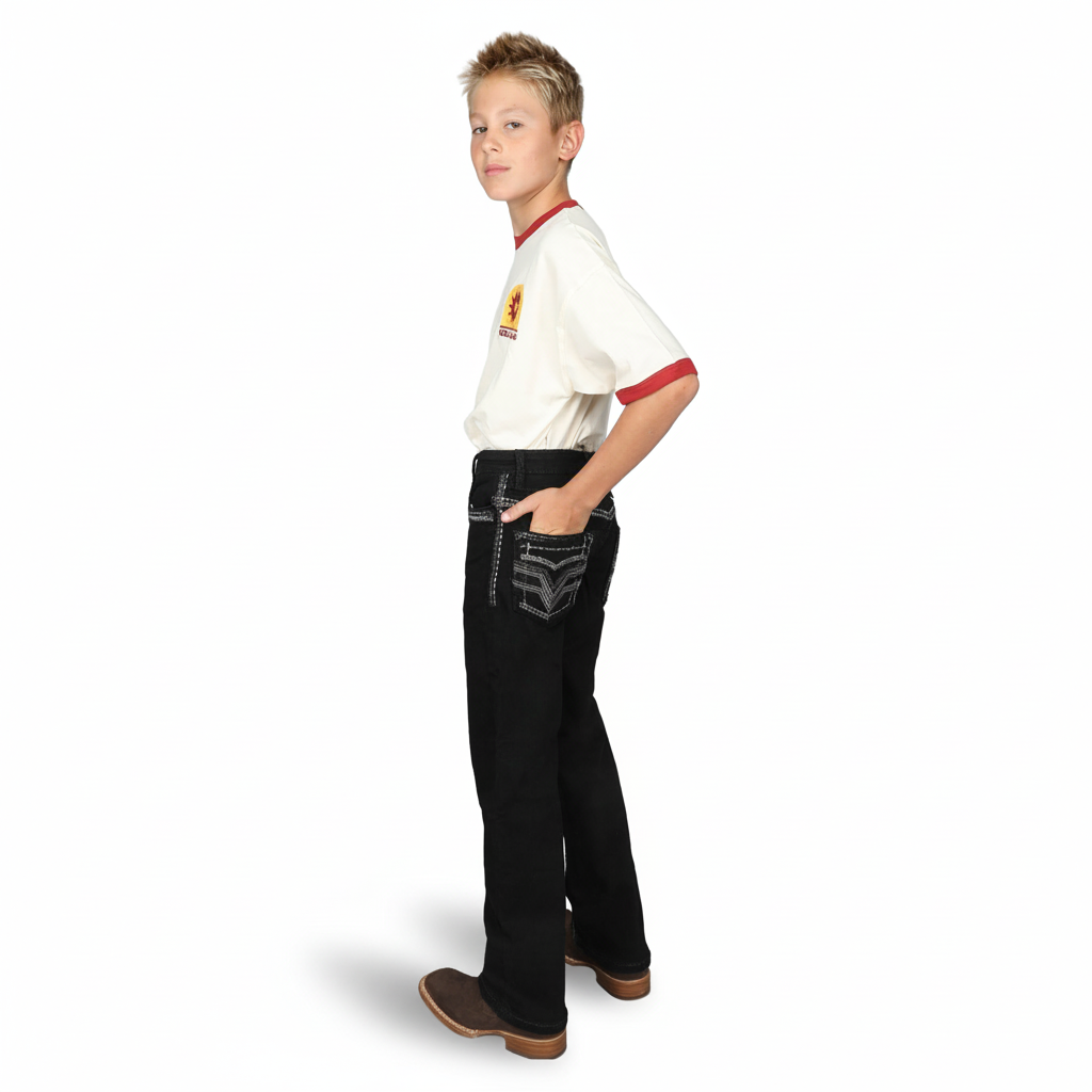 Answer Me Boy's Black Embroidered Jean