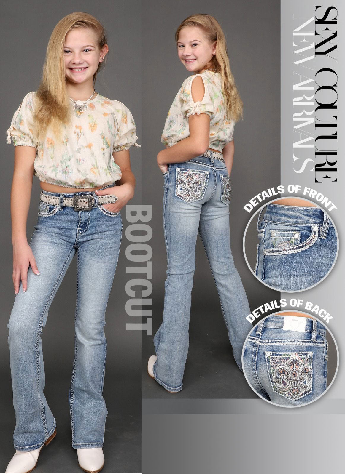 Sexy Couture Girls' Light Wash Rhinestone Boot Cut Jeans