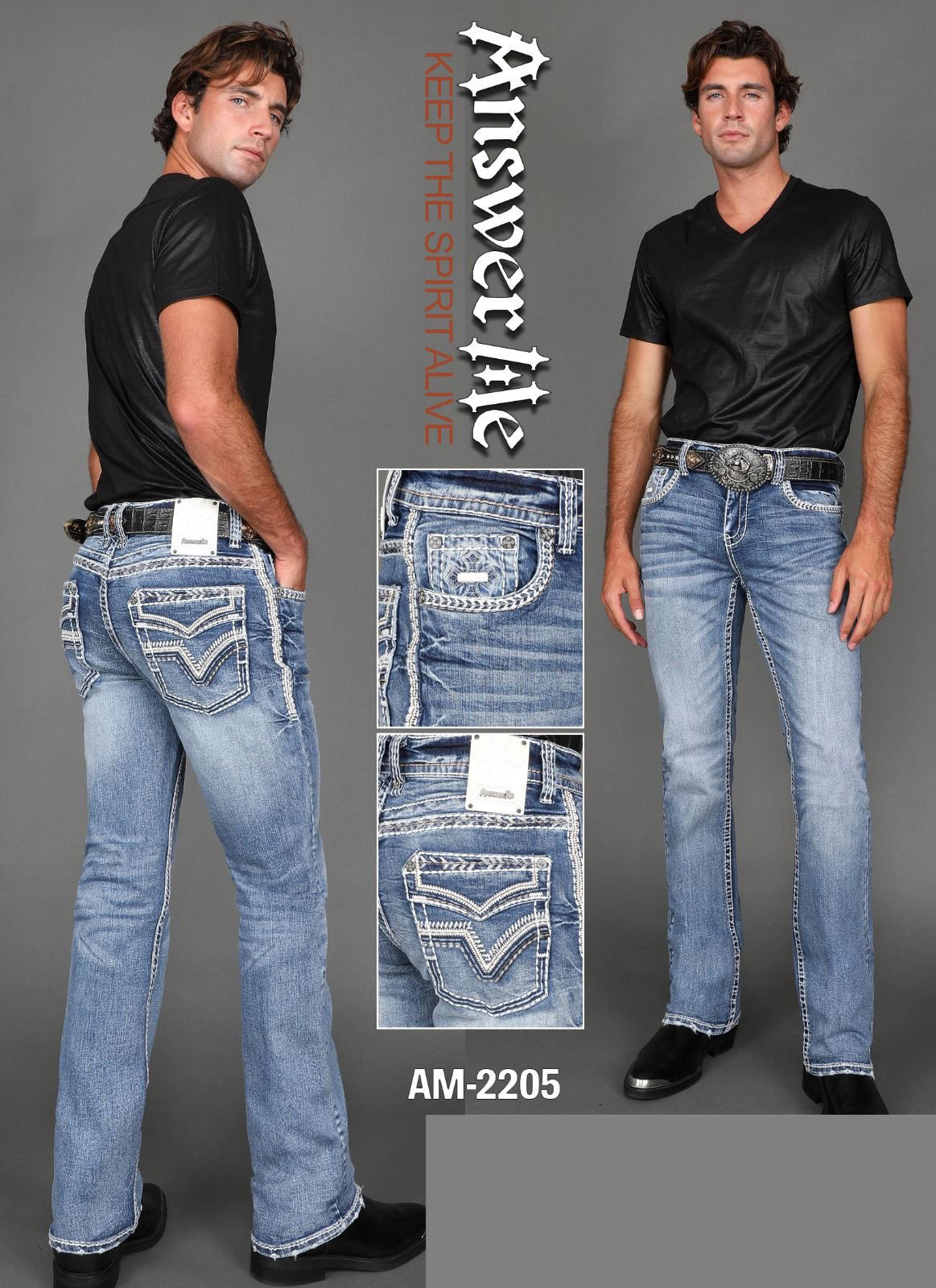 Answer Me Light Wash Stitched Slim Straight Jean