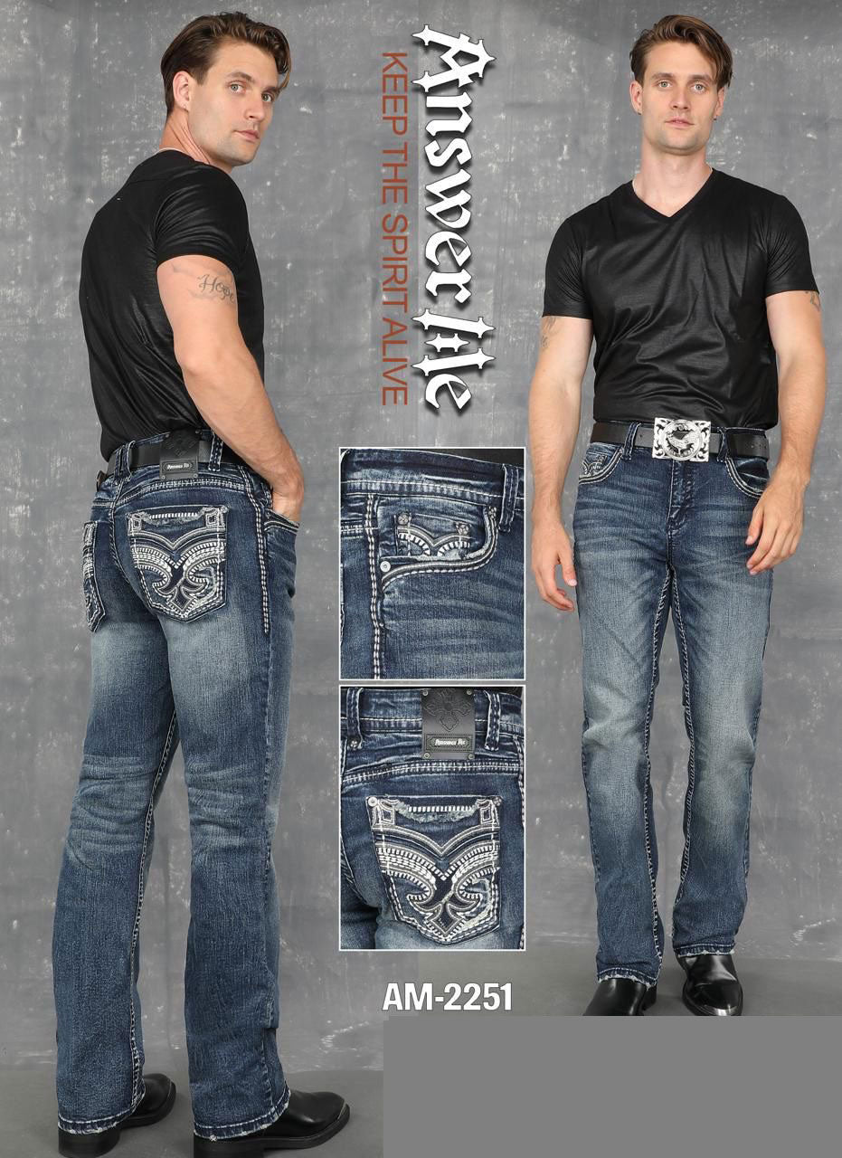 Answer Me Dark Wash Stitched Slim Straight Jean