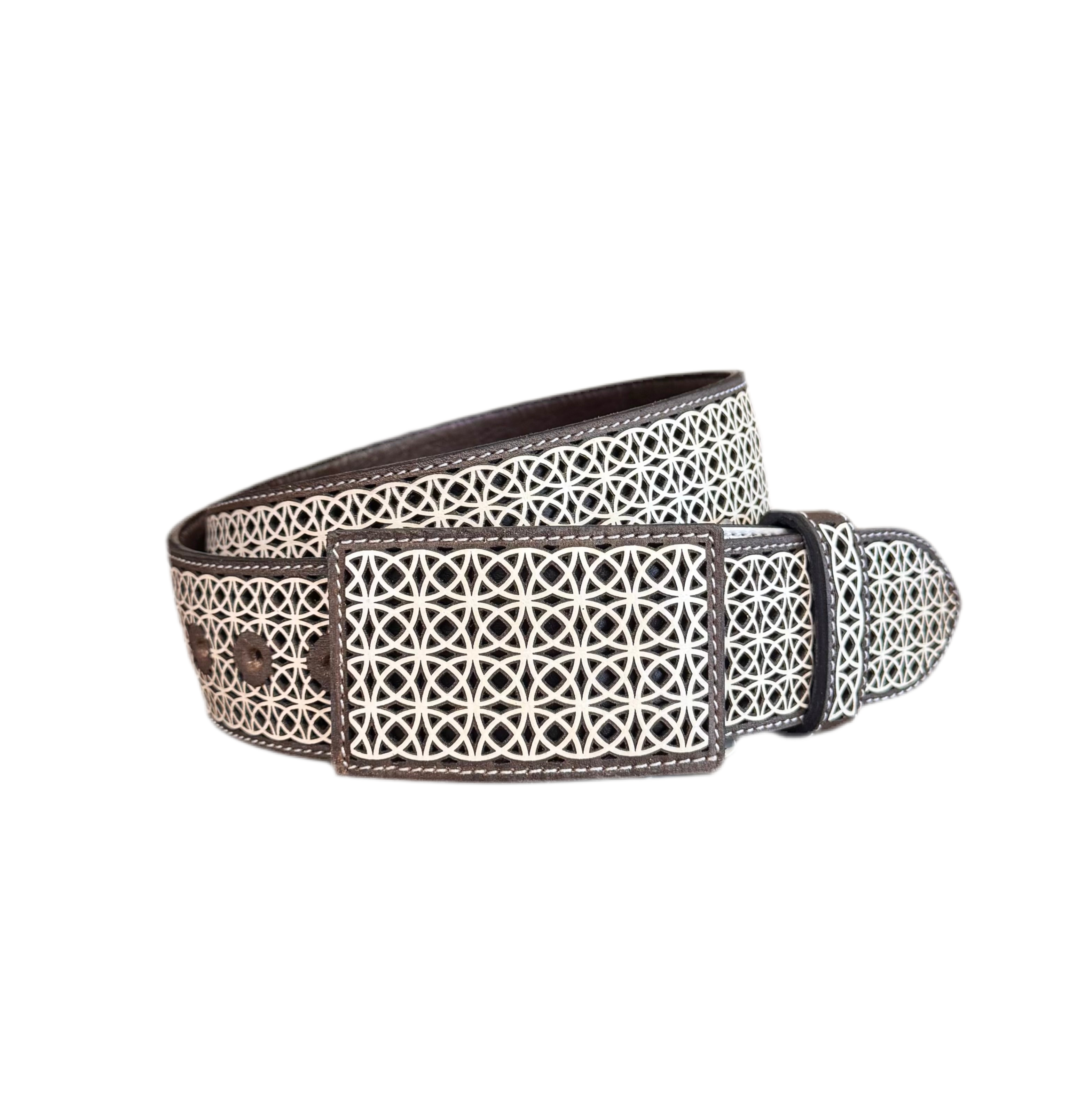 Rancho Real Brown & White Laser Etched Belt