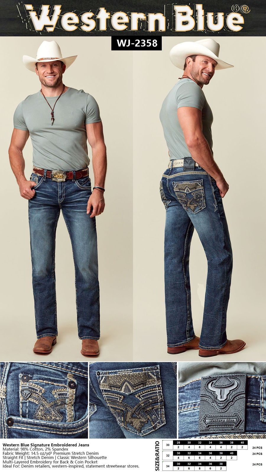 Western Blue Medium Wash Straight Premium Jean