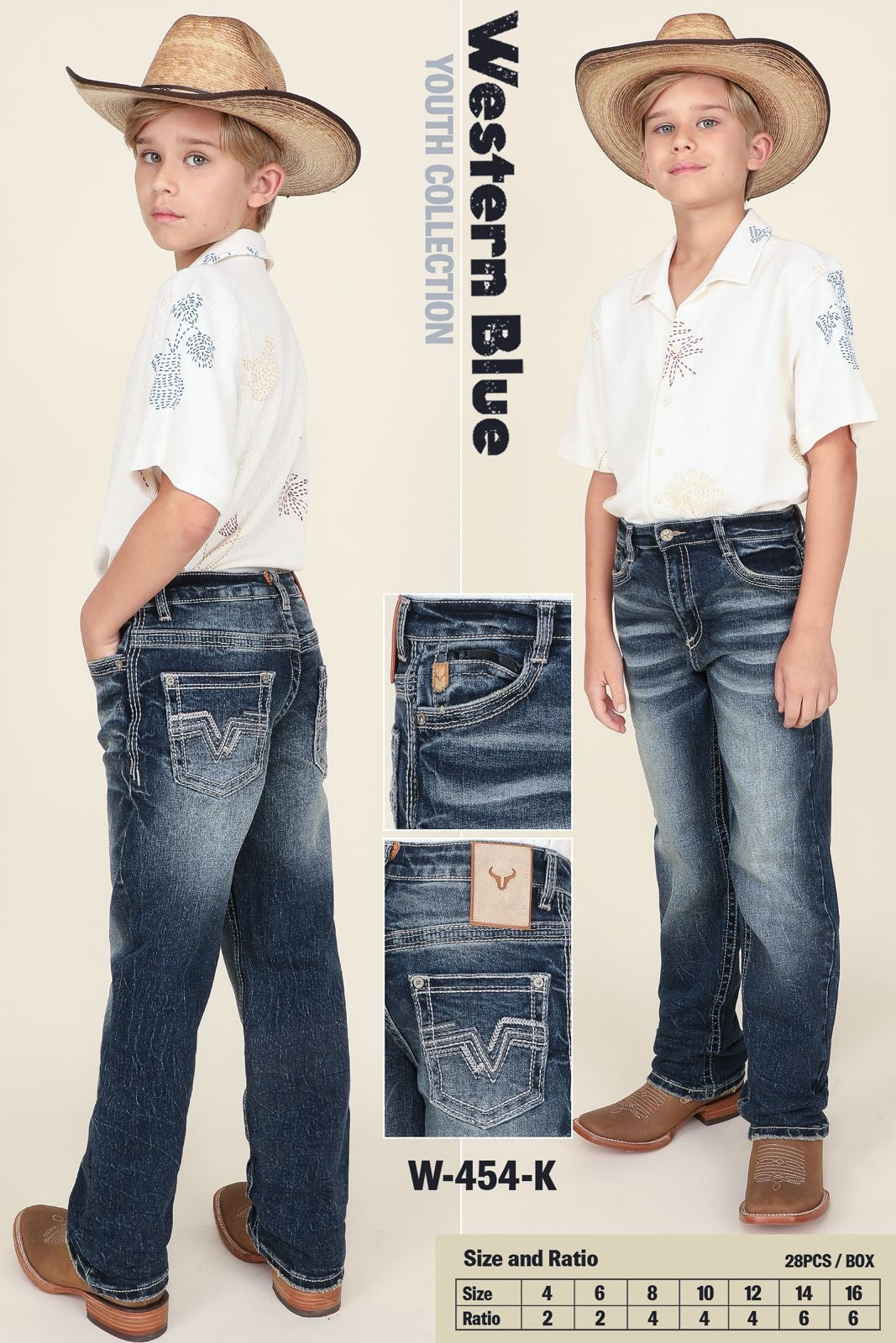 Western Blue Boy's Dark Wash Embroidered Premium Jean