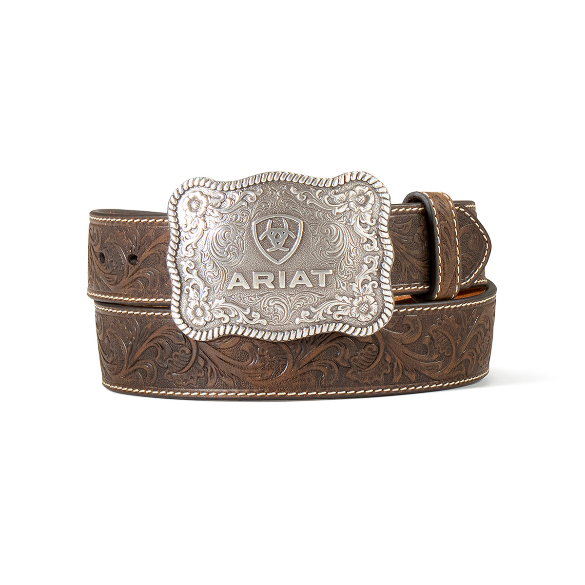 Ariat Aged Bark Buckled Floral Embossed Western Belt