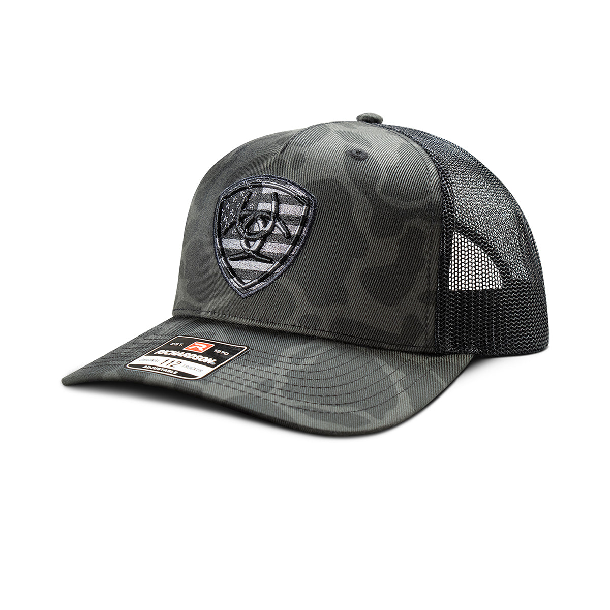 Ariat Black Camo American Flag Shield Cap