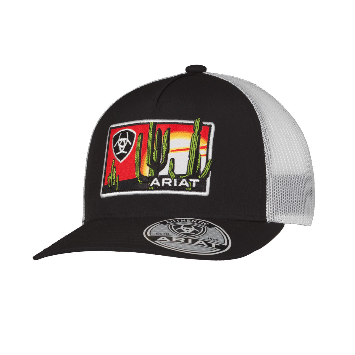 Ariat Black & White Desert Scene Patch Cap