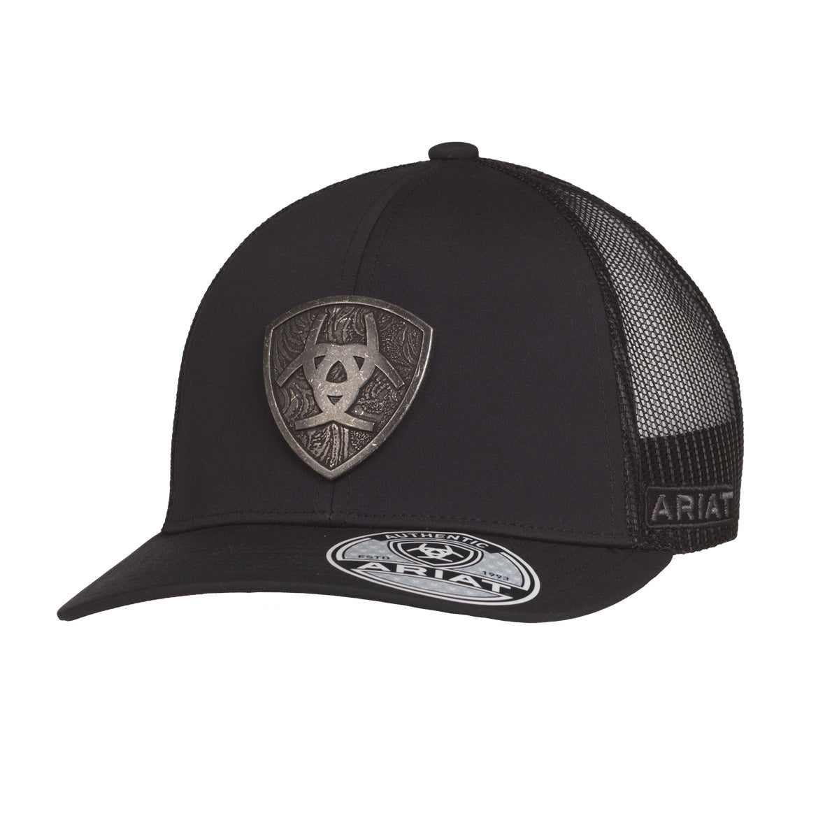 Ariat Black Metal Shield Trucker Cap