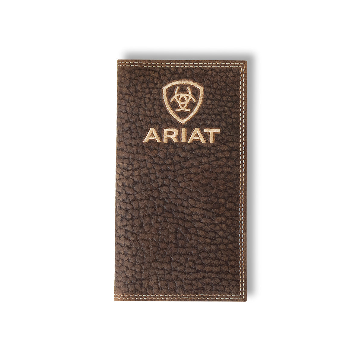 Ariat Brown Bull Hide Embroidered Logo Rodeo Wallet