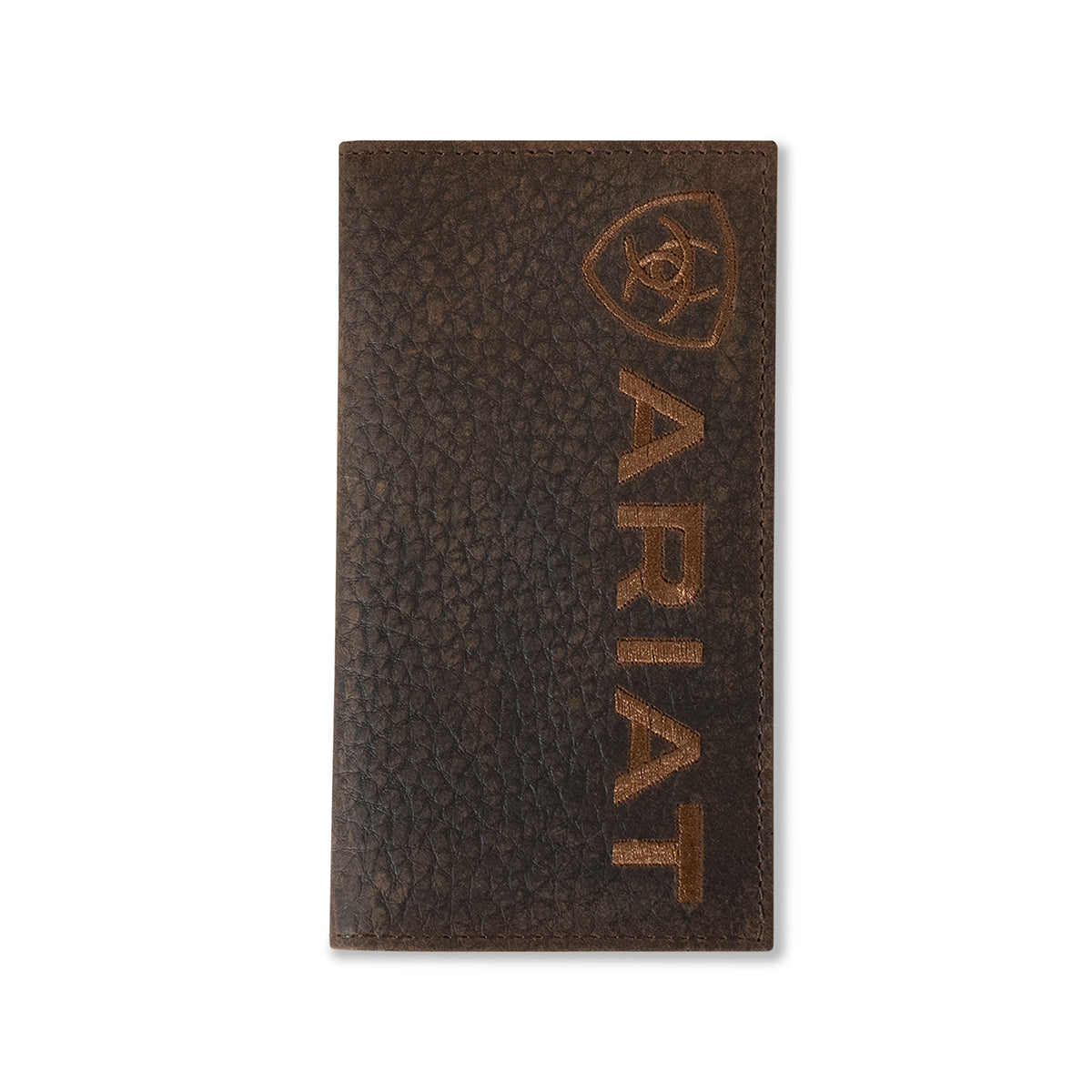 Ariat Brown Bull Hide Vertical Embroidered Logo Rodeo Wallet