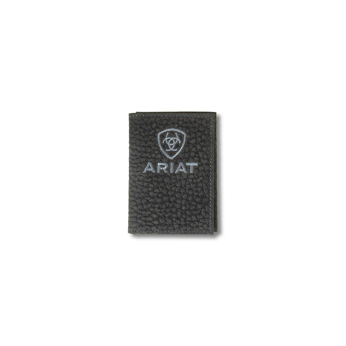 Ariat Black Bull Hide Embroidered Logo Trifold Wallet