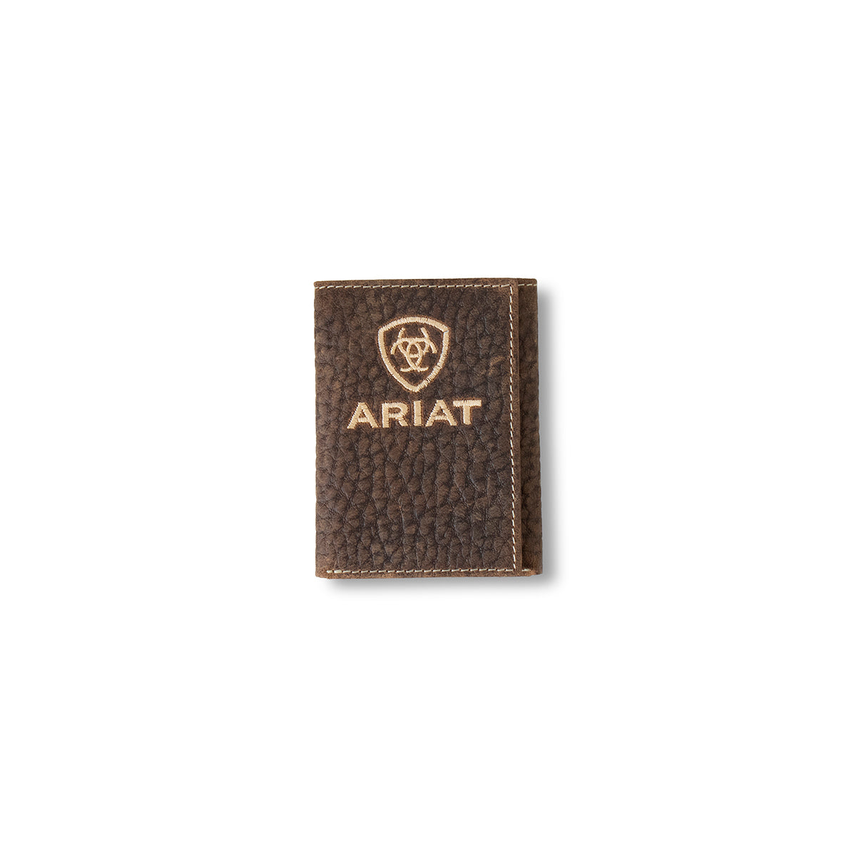 Ariat Brown Bull Hide Embroidered Logo Trifold Wallet
