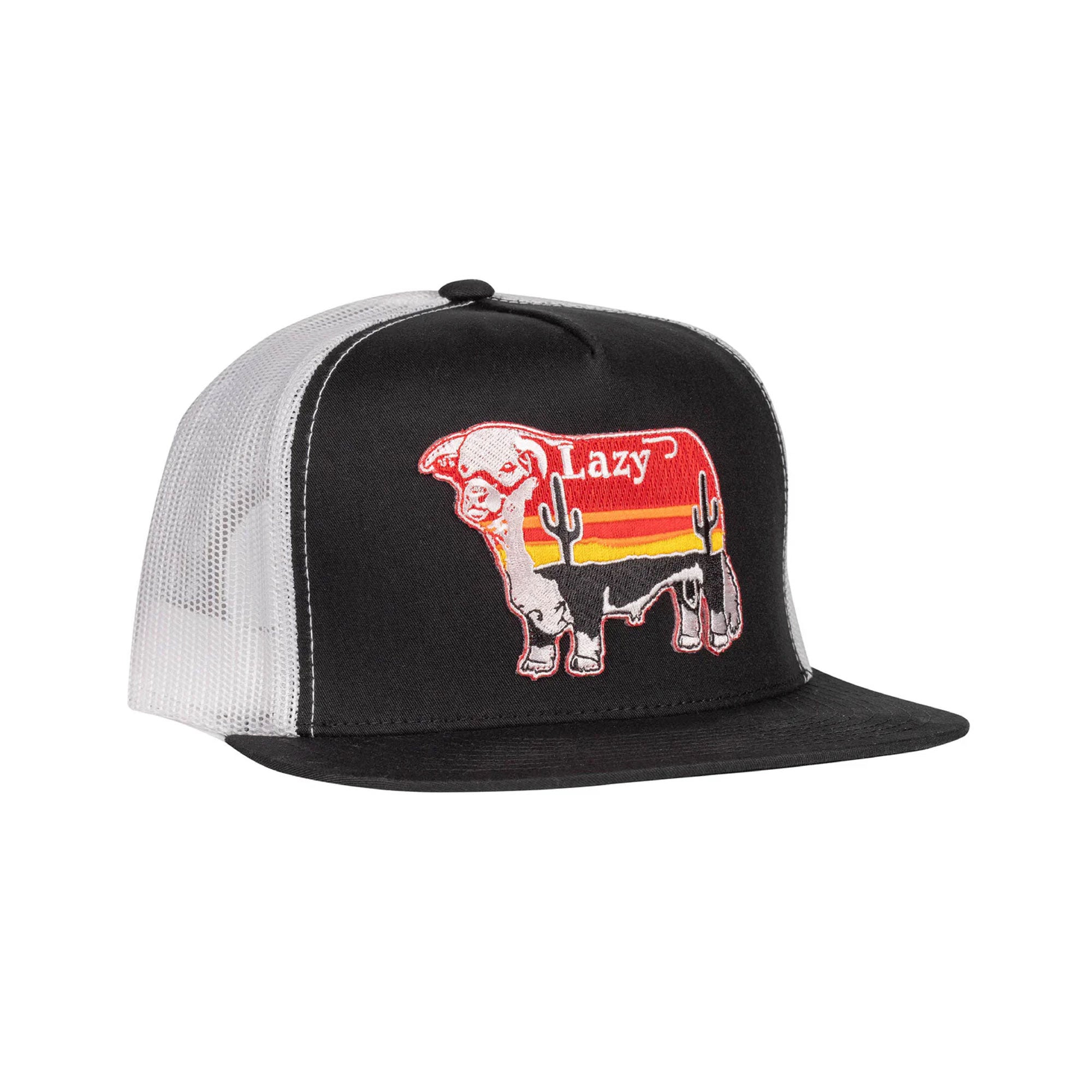 Lazy J Ranch Wear Black & White Sunrise Cactus Bull Cap
