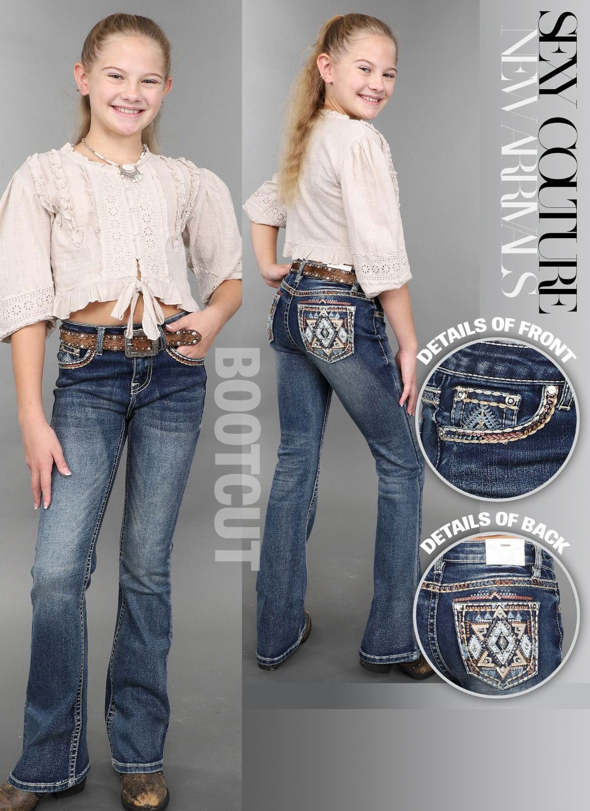 Sexy Couture Girls' Medium Wash Rhinestone Boot Cut Jeans