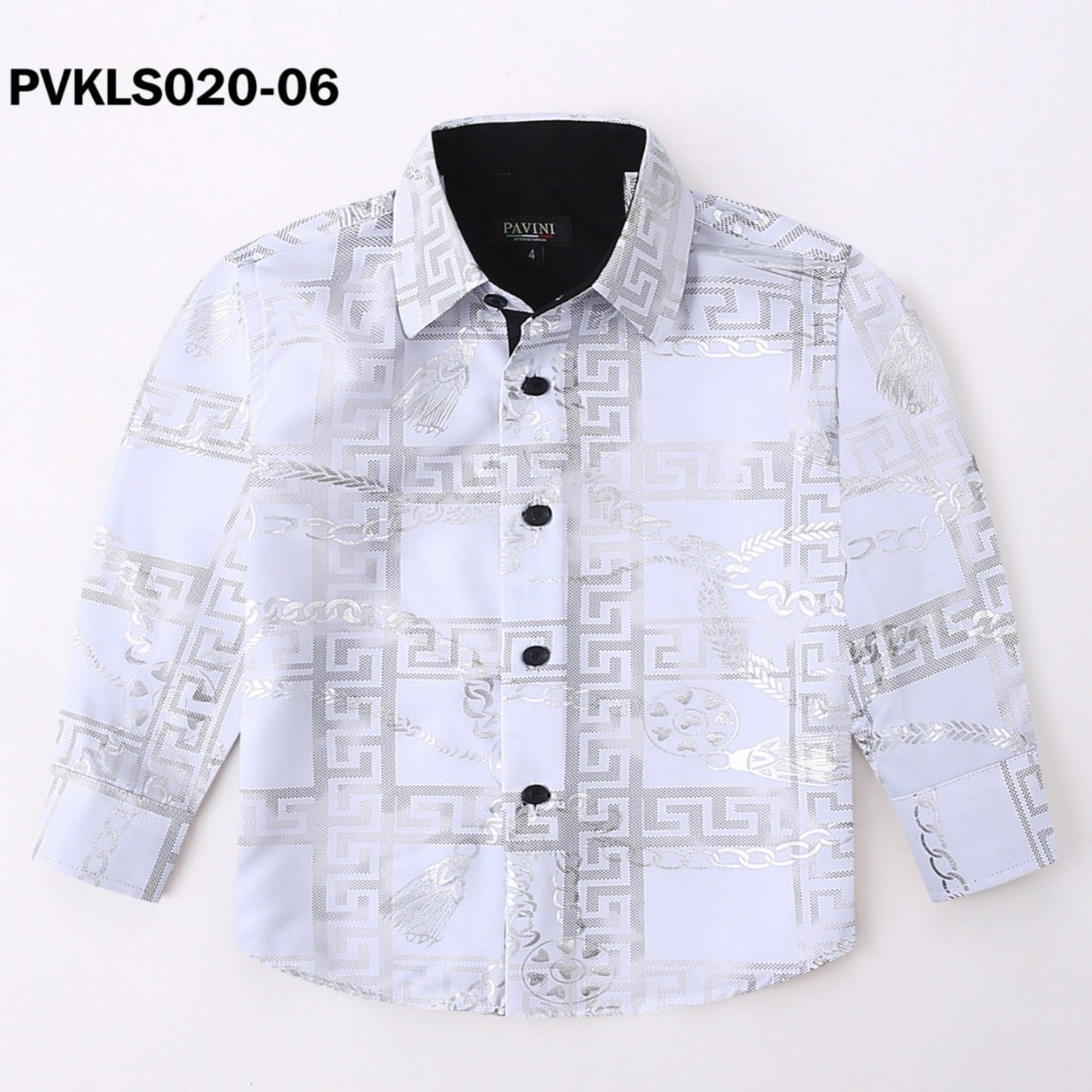 Pavini White Greca Boys' Print Long Sleeve Shirt