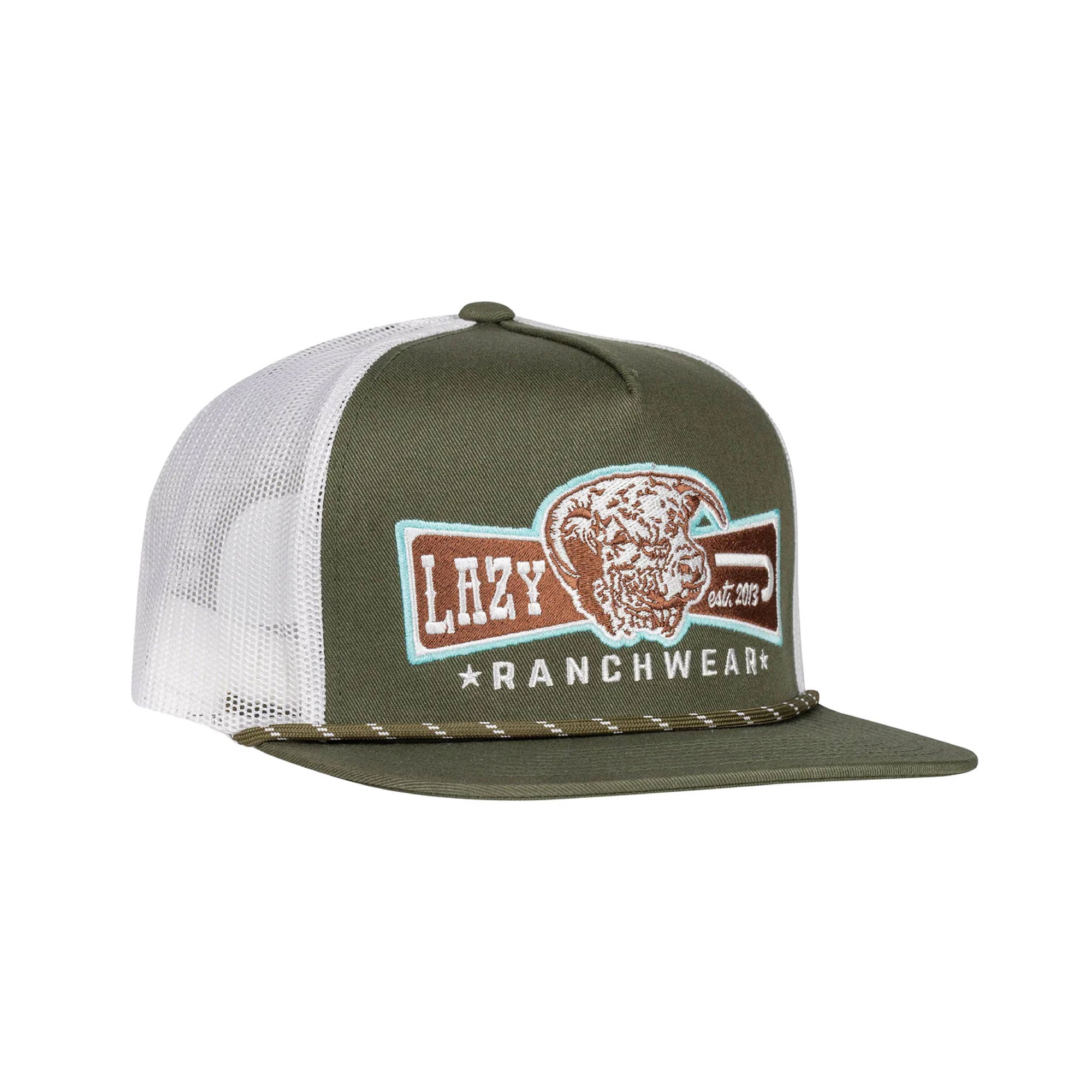 Lazy J Ranch Wear Olive & White Diamond Banner Classic Rope Cap