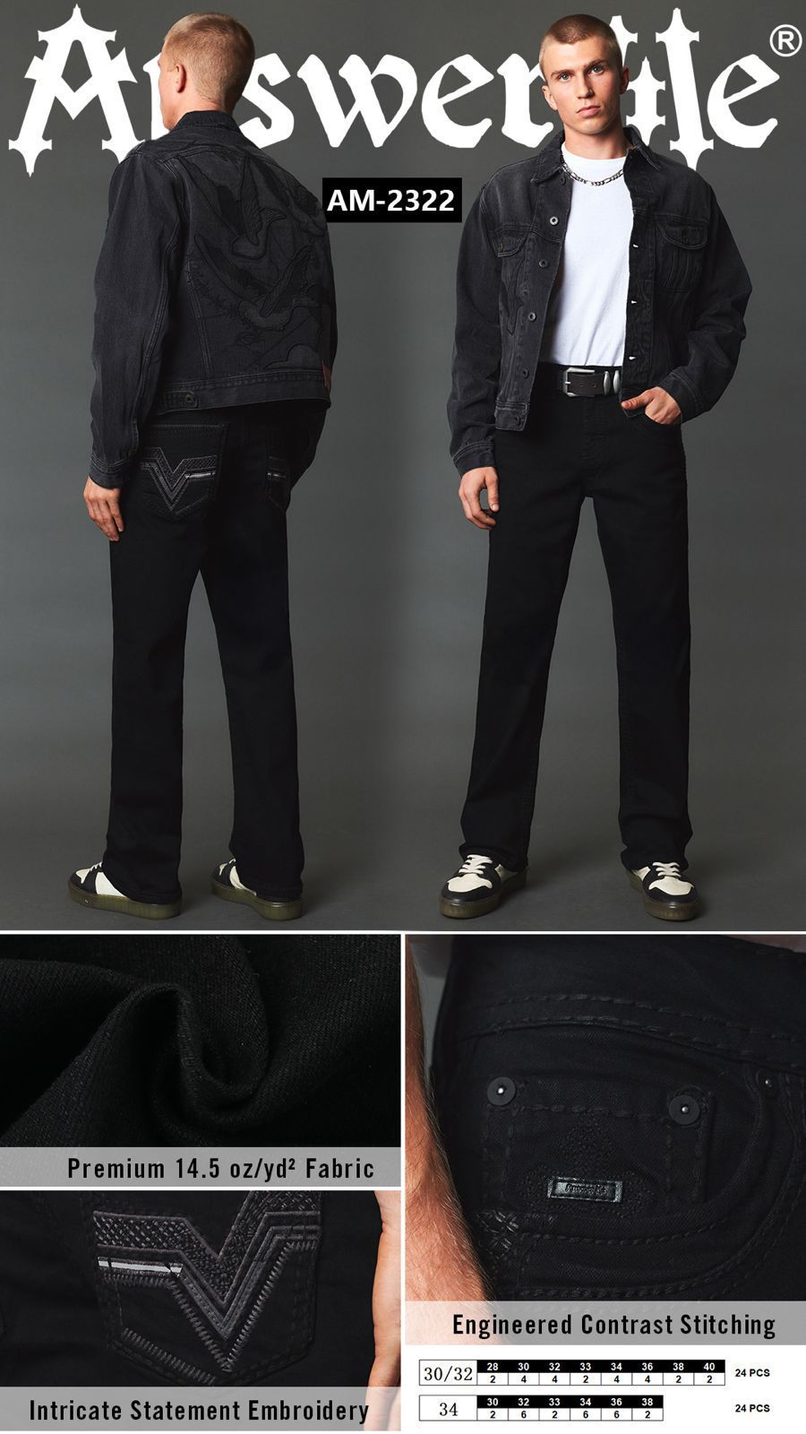 Answer Me Black Stitched Slim Straight Jean