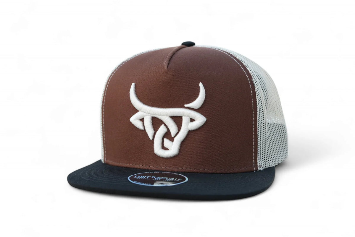 Lost Calf Brown & Cream Beefmaster Flat Bill Trucker Cap