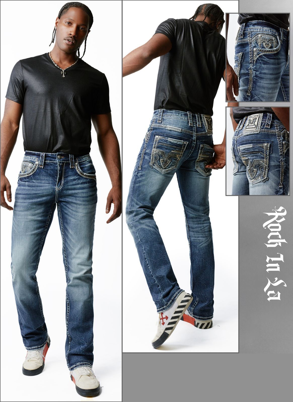 Rock In LA Medium Wash Heavy Stitch Slim Straight Denim