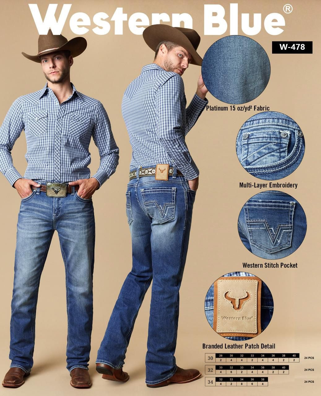 Western Blue Medium Wash Straight Western Jean
