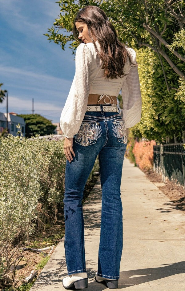 Sexy Couture Medium Blue Rhinestone Pocket Boot Cut Jeans