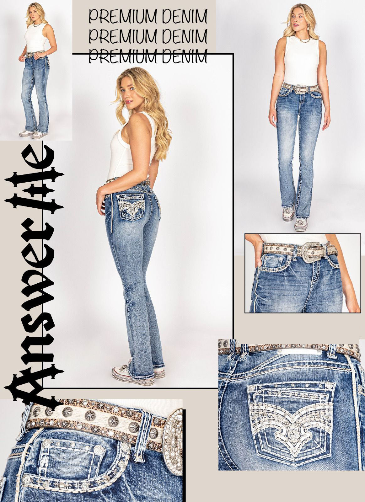 Answer Me Light Wash Rhinestone Pocket Boot Cut Jeans