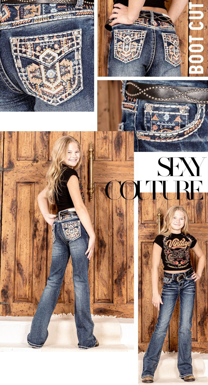 Sexy Couture Girls' Medium Wash Rhinestone Boot Cut Jeans