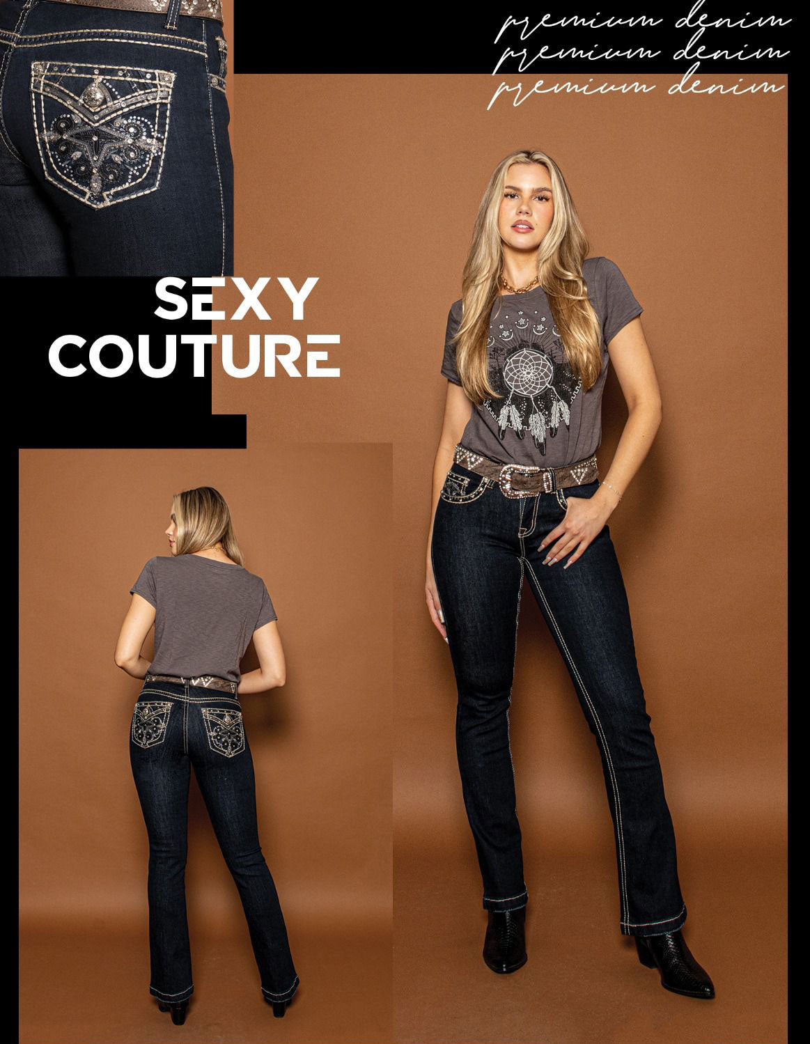 Sexy Couture Dark Blue Rhinestone Boot Cut Jeans